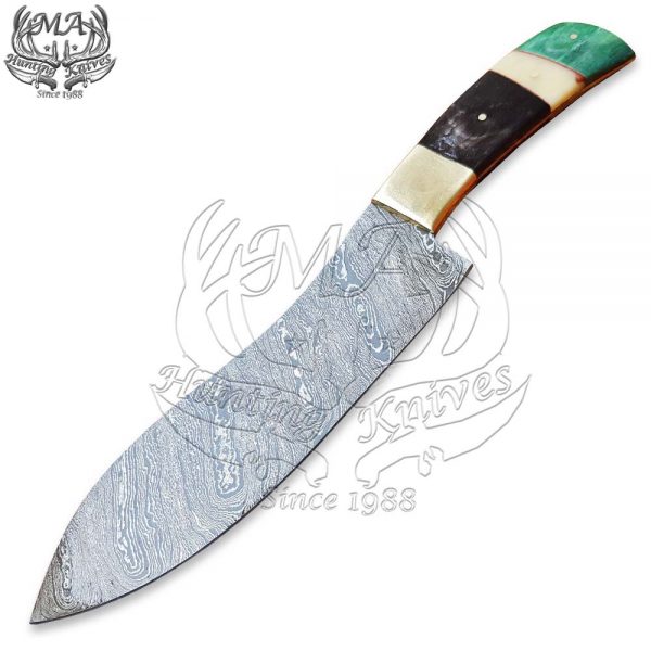 Handmade Damascus Steel 12 Long Chef Knife with Tri Color Handle