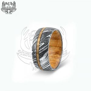 Handmade Damascus Steel Jewelry Ring With Bocote Wood Inlay