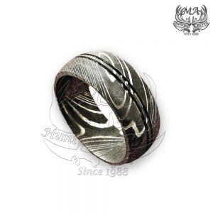 Handmade Damascus Steel Jewelry Ring With Double Narrow Inlay Wedding Engagement Gift