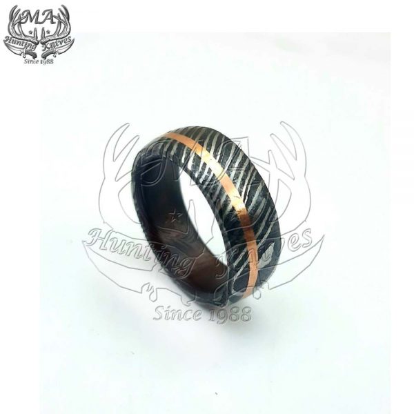 Handmade Damascus Steel Jewelry Ring With Golden Inlay