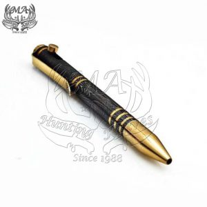 Handmade Damascus Steel Tactical Ball Point Pen with Golden Tip & Circles