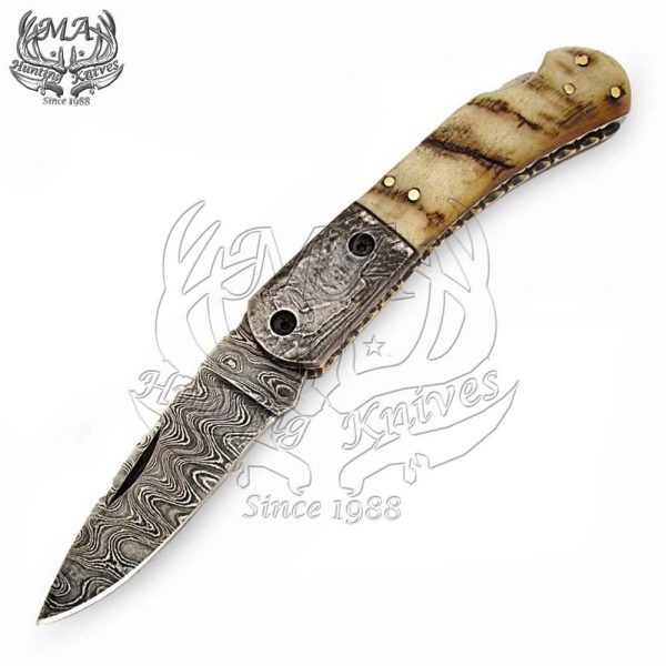 6.5 Handmade Damascus Steel Pocket Folding Knife with Inner Lock FOL-5176